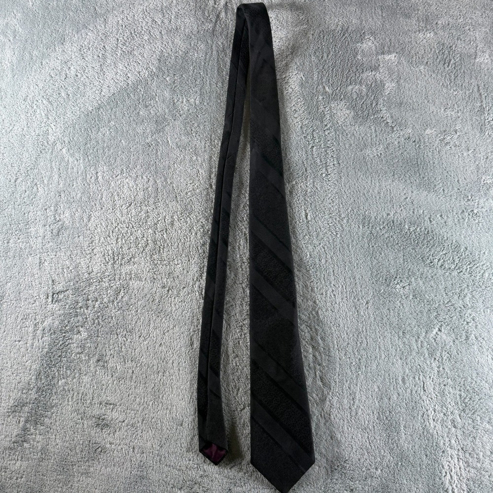 Michael Angelo Mens Silk Tie Black Tonal Paisley Stripe Formal Necktie